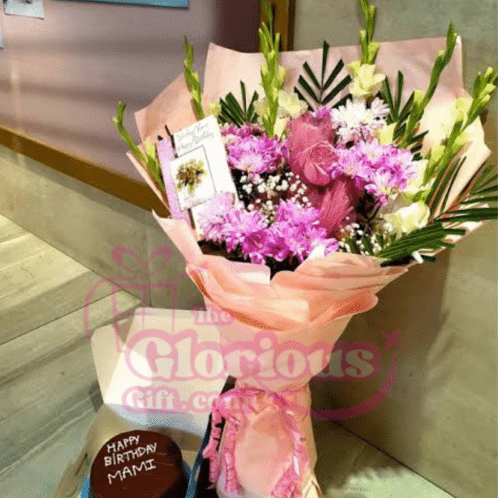Fancy Bouquet with Chocolate Cake - Image 1