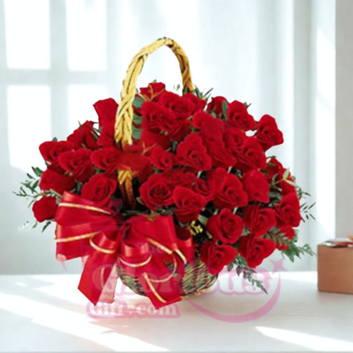 Red Rose Round Basket - Image 1