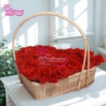 Red Rose in Heart Shape Basket