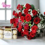Ferrero Rocher Box With Red Roses Bouquet