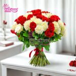 White & Red Roses Bunch