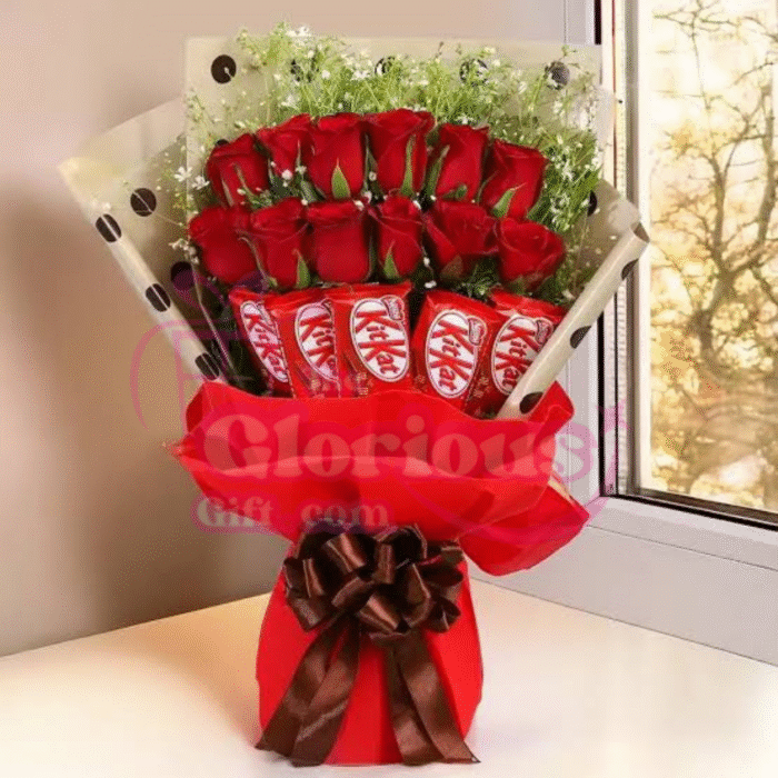 Premium Red Roses & Kitkat Bouquet - Image 1
