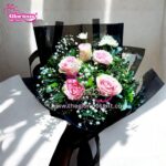 6 Imported Pink Roses With Fancy Packing
