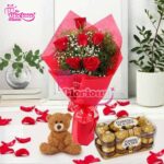 Roses, Ferrero & TeddyBear Gift Combo
