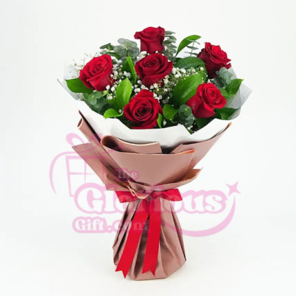 6 Imported Red Roses with Fancy Packing