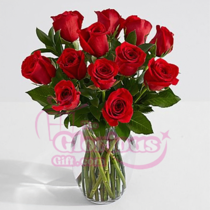 Imported Red Roses in Vase - Image 1